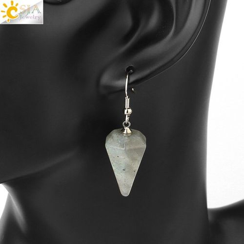 Boucles D'oreilles En Forme De Pyramide, Style Bohème, Bijoux Pour Femmes, Pierre Naturelle, Rose, Blanc, Violet, Cristal, Quartz, Lapis Lazuli, E736