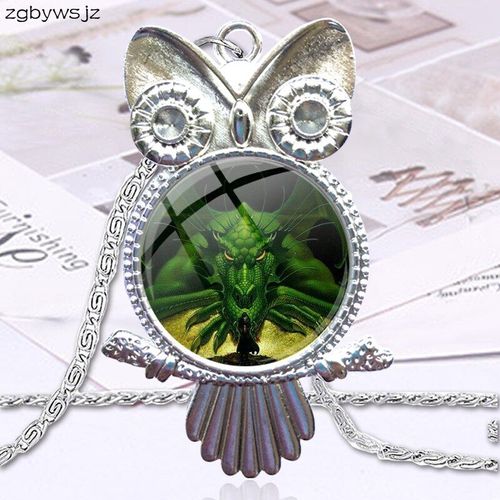 Bijoux Vintage Dragon Storm Vert, Plaqué Avec Cabochon En Verre, Ras Du Cou, Long Pendentif Hibou, Collier Pour Hommes Et Femmes, Cadeau De Fête