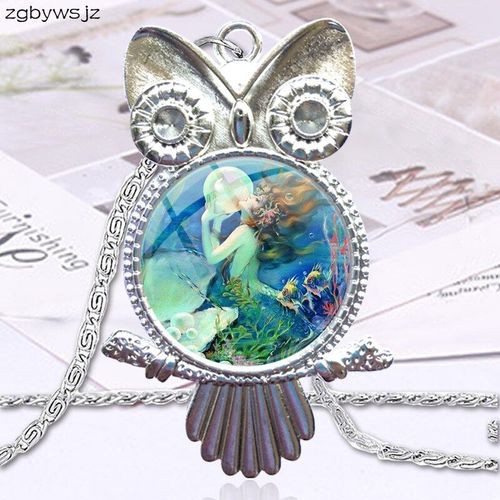 Collier Ras Du Cou Cabochon En Verre Pour Femmes, Cadeau, Hibou, Couleur Bronze, Bijoux, Perle De Sirène