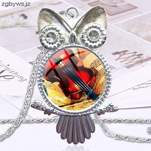 Bijoux Vintage En Verre, Cabochon Ras Du Cou, Long Collier Hibou Pour Femmes, Vintage, Déclaration Maxi Violon