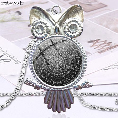 Fleur De Vie Kaleidoscope Mandala Bleu Éblouissant Pour Femmes, Cabochon En Verre, Ras Du Cou, Pendentif Hibou, Collier Couleur Bronze, Bijoux