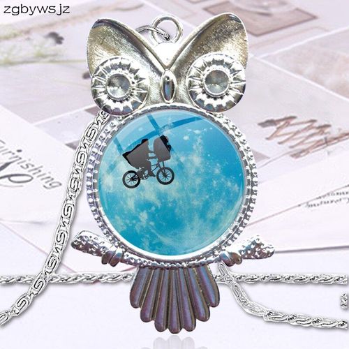 Eliott Et E T Devant La Lune, Cabochon En Verre, Ras Du Cou, Hibou, Collier, Couleur Bronze, Bijoux Pour Femmes, Cadeaux Pour Garçons