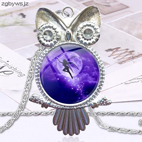 Pendentif Long En Verre Plaqué Pour Femmes Et Enfants, Cabochon Ras Du Cou, Hibou, Meilleur Ami, Fée Dans L'art De La Lune