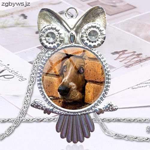 Collier À Cabochon En Verre Pour Femmes, Bijoux, Pendentif, Hibou, Chien Amoureux, Déclaration