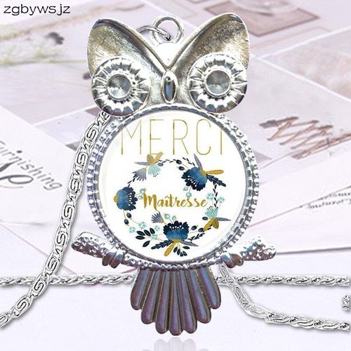 Collier Cabochon En Verre Pour Femmes, Pendentif Hibou, Bijoux, Merci Maitresse