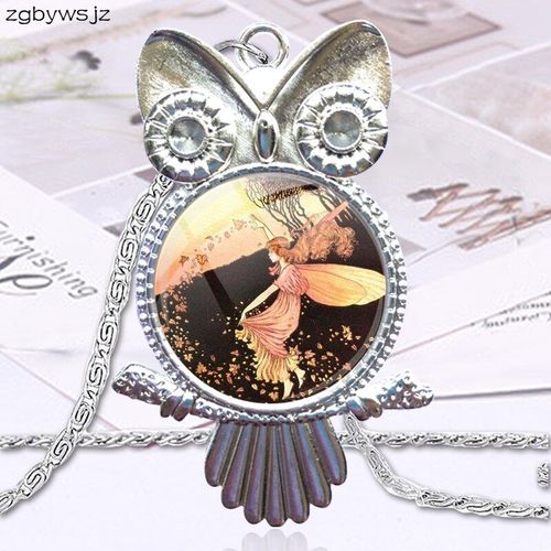 Collier Ras Du Cou En Verre Pour Femmes, Bijoux Vintage, Cabochon, Long, Hibou, Fée D'automne De Bonne Qualité