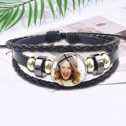 Bracelet En Cuir Noir Violet Pour Femmes, Bijoux De Style Rétro Avec Cabochon En Verre Plaqué
