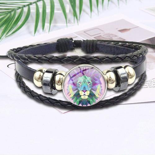 Bracelet En Cuir Noir Pour Filles, Cabochon En Verre, Bijoux En Pierre De Temps, Chien Loup Animal Orangoutan Koala Ours