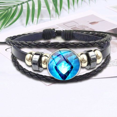 Bracelet Rond En Cuir Noir Pour Hommes Et Femmes, Cabochon En Verre, Cadeau De Fête, Nouvelle Collection, Bijoux Ville Des Os