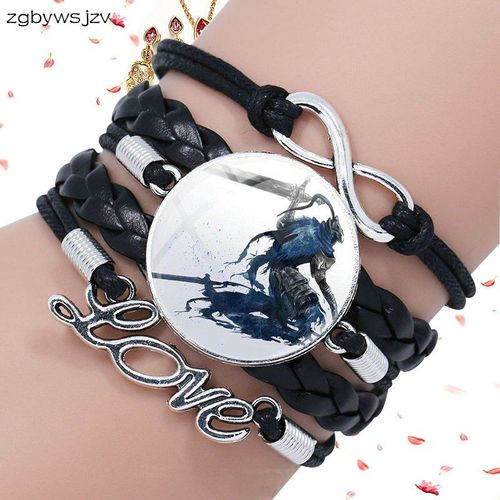 Bracelet En Cuir Noir Multicouche, Bijoux En Verre, Cabochon, Pour Mariage, Artoria Et Sive Dark Soul
