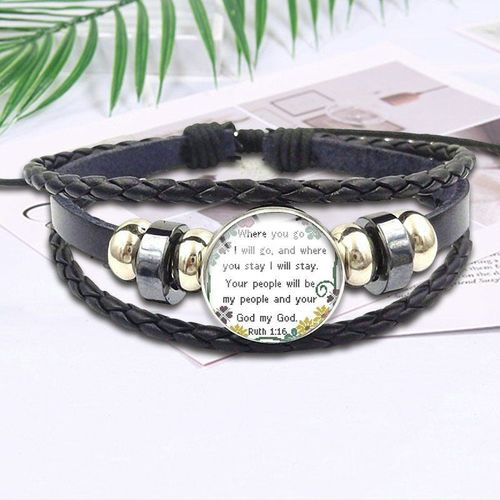 Bracelet En Cuir Noir Avec Cabochon En Verre De Marque, Où Que Vous Alliez, Je Vais Aller, Conforme À La Bible, Cadeau Pour Filles, 116