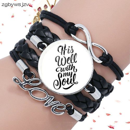 Verset De La Bible, Il Est Bien Avec Mon Âme Pour Cadeau De Noël, Verre Multicouche, Bracelet En Cuir Noir, Bijoux, Bijouterie