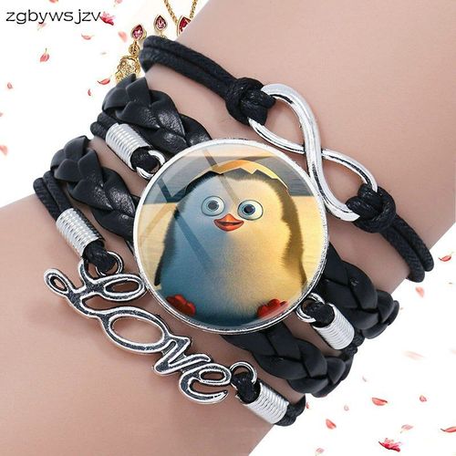 Bracelet En Cuir Noir Multicouche Pour Mariage, Cabochon En Verre, Bijoux, Bijouterie Les Pingouins De Madagascar