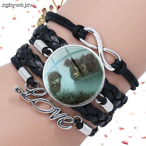 Bracelet Vintage En Cuir Noir Pour Femmes, Cabochon, Collier Coloré, Multicouche, Hérisson Dans Le Brouillard