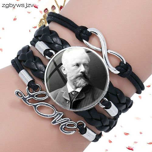 Bracelet En Cuir Noir Avec Cabochon En Verre Pour Femmes, Bijoux De Marque Célèbre, Peter Ilich