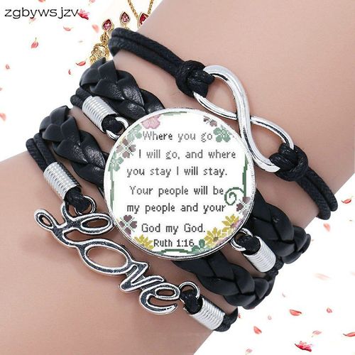 Bracelet En Cuir Noir Avec Cabochon En Verre Pour Femme, Bijoux De La Bible, Où Que Vous Alliez, I Will Go Conforme, 116