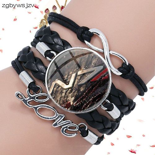 Bracelet En Cuir Noir Multicouche Pour Femmes, Bijoux En Verre, Cabochon Pour Filles, Effet De Masse