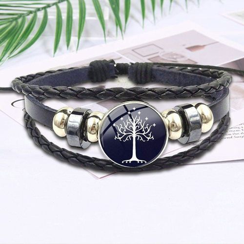 Bijoux De Style Harajuku Avec Cabochon En Verre, Bracelet En Cuir Noir Pour Femmes Et Enfants, Cadeau, Arbre Blanc