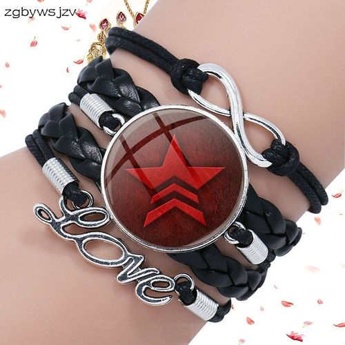 Bracelet En Cuir Noir Multicouche, Cabochon En Verre, Bijoux Pour Femmes, Cadeaux, Pentagramme Rouge, Nouvelle Collection