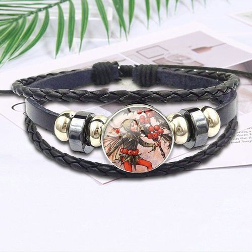 Bracelet En Cuir Noir Pour Filles, Bijoux De Marque Avec Cabochon En Verre, Couleur Bronze, Fée, Vente En Gros