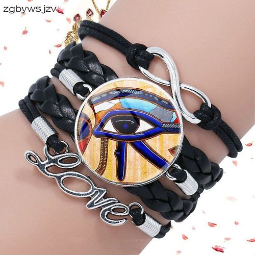 Bracelet En Cuir Noir Et Verre De Haute Qualité Unisexe, Style Égyptien Antique, ¿Il D'horus