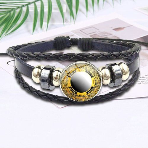 Bracelet En Cuir Noir Yin Yang Tai Chi Pour Femmes, Bijoux Vintage, Avec Cabochon En Verre, Cadeau De Mariage