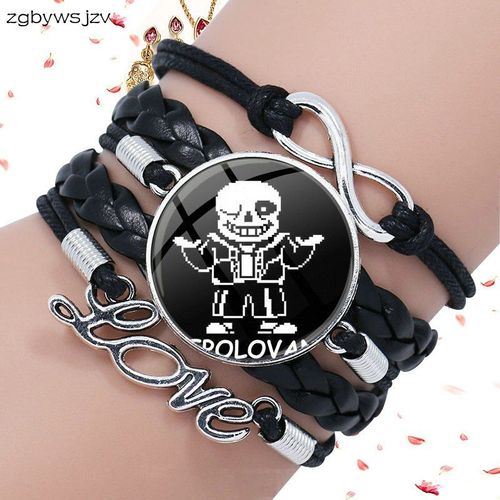 Bracelet En Cuir Noir Pour Femmes Et Filles, Cabochon En Verre, Bijoux Multicouche, Jeu Vidéo