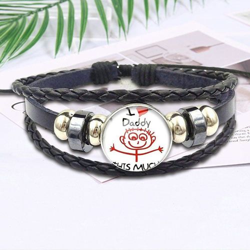 Bracelet En Cuir Noir Avec Cabochon En Verre, Cadeau Fait À La Main Pour Filles, Bijoux En Pierre De Temps