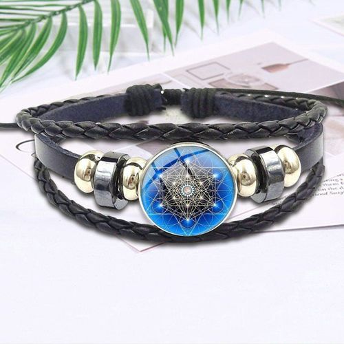 Bracelet En Cuir Avec Cabochon En Verre Pour Femme, Bijou De Marque Célèbre, Mandala Bleu, Pour Mariage