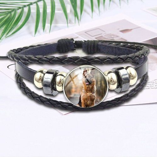 Votre Chien Loup Préféré Pour Femmes, Bijoux Vintage Mode Verre Noir, Bracelets En Cuir, Bijoux Faits À La Main