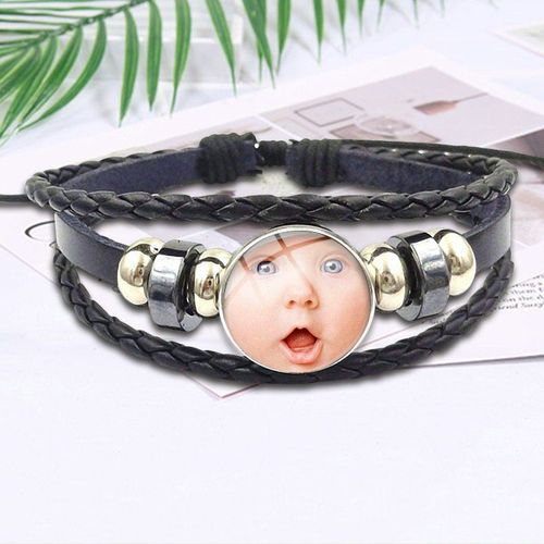 Bracelet En Cuir Noir Avec Photo De Famille Pour Fille, Bijoux De Haute Qualité Pour Écolière