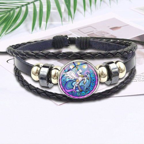 Bracelet Vintage En Cuir Noir Et Verre Pour Femme, Bijoux Unisexe, Cadeau De Fête, Princesse Celestia My Little Colt