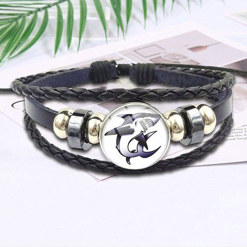 Bracelet En Verre De Haute Qualité Pour Filles, En Cuir Noir, Bijoux Pour Enfants, Mode Requin Bleu