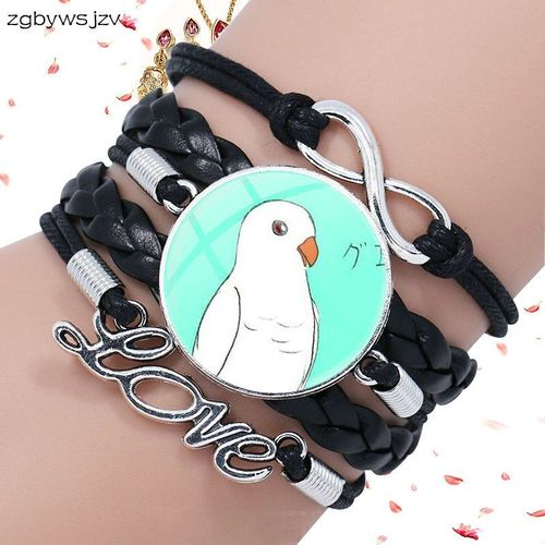 Bracelet En Cuir Noir Avec Cabochon En Verre Pour Femme, Bijoux, Perroquet Blanc, Multicouche, Cadeau De Noël