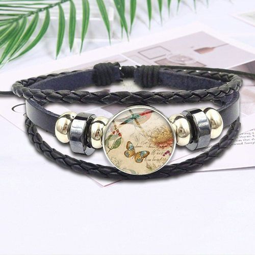 Bracelet En Cuir Noir Avec Logo Animal Et Fleurs, Pour Fille, Bandeau Avec Motif Animal Et Fleurs