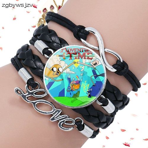 Logo Adventure Time Pour Bijoux De Mariage, Bracelet En Cuir Noir Multicouche, Cadeau En Cristal