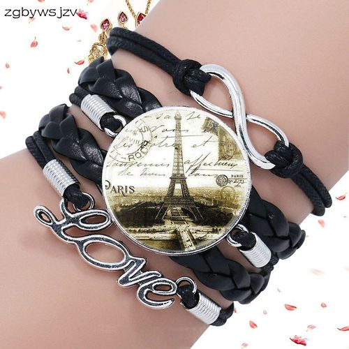 Bracelet En Cuir Noir Multicouche, Bijoux En Verre Pour Femmes Et Filles, Collier Fait À La Main, Tour Française