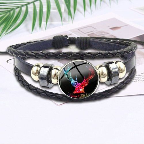 Bracelet En Cuir Noir Pour Femmes, Bijou De Nouvel An, Verre, Cristal, Cadeau De Noël