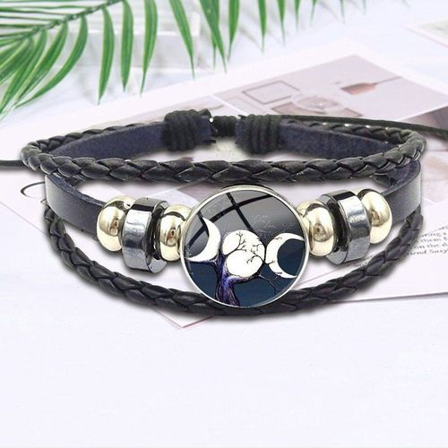 Déesse De La Triple Lune Pour Cadeau De Fête Unisexe, Bijoux De Mode, Cabochon En Verre, Bracelet En Cuir Noir Pour Femmes