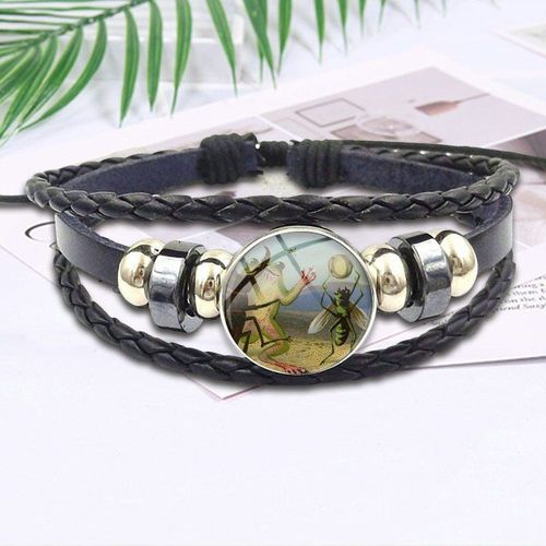 Bracelet En Cuir Noir Et Cristal Pour Femmes Et Filles, Bijoux Faits À La Main Avec Dôme En Verre