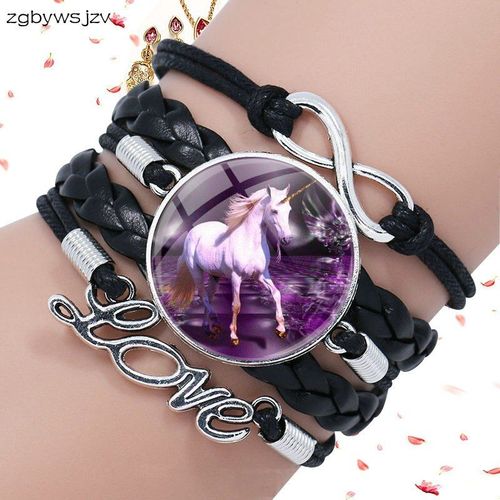 Bracelet À Homard En Cuir Noir, Bijoux Ronds, Multicouches, Cadeau En Cristal, Licorne Onirique