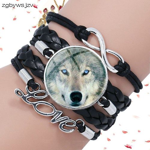 Bracelet En Cuir Noir, Cabochon En Verre Rond Multicouche, Bijoux Pour Filles, Cadeaux Yeux Bleus De Loup, Nouvelle Collection