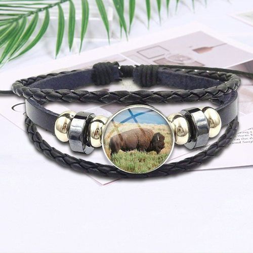 Bracelet En Cuir Noir Cristal, Image D'animal Sauvage, Bijoux Pour Femmes