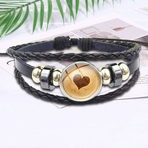 Bijoux En Cuir Noir Avec Cabochon En Verre Pour Filles, Bijoux De Déclaration De Noël Maxi Happy Christmas, Bracelet En Cuir Noir