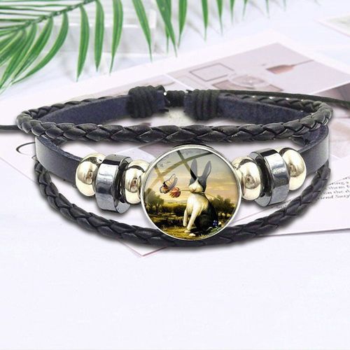 Bracelet En Cuir Noir Pour Filles, Cabochon En Verre, Vintage, Bijoux À La Mode, Chèvre Blanche