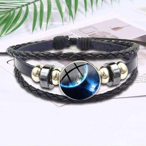 Bracelet En Cuir Noir Pour Femmes Et Filles, Accessoire Fait À La Main, Violet, Nébuleuse, Univers Spatial, Cadeau En Cristal