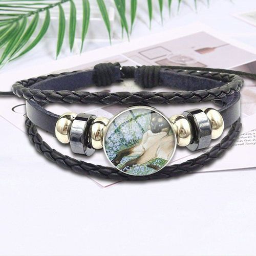 Bracelet Chat En Sarcelle, Clair De Lune Pour Femmes, Verre, Cristal, Noir, En Cuir, Bijoux De Fête