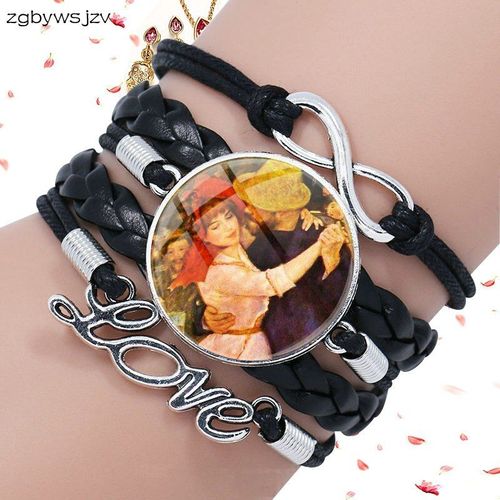 Bracelet En Cuir Noir Pour Femmes Et Enfants, Avec Verre Multicouche, Avec Logo De Peinture De Danse, Nouveauté De Mode
