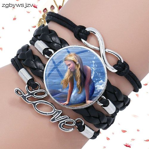 Bracelet En Cuir Noir À Multicouches Pour Filles, Bijoux En Forme De Sirène Pinup Pour Amoureux, Meilleure Amitié, Meilleur Cadeau De Festival