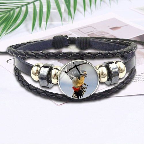 Bracelet En Cuir Noir Pour Filles, Bijoux De Marque Célèbre Avec Cabochon En Verre, Meilleur Cadeau Ailes D'oiseau D'hiver
